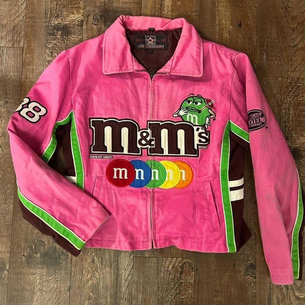 JH Design M&M Racing Jacket Kids Large Pink‎ Good NASCAR Nextel Cup Series
